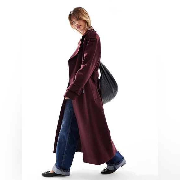 Burgundy Double-Breasted Trench Coat - Picture 4 of 6